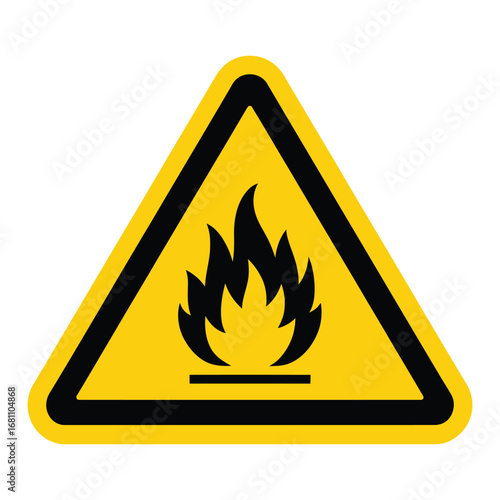 Warning sign for flammable materials and fire hazard