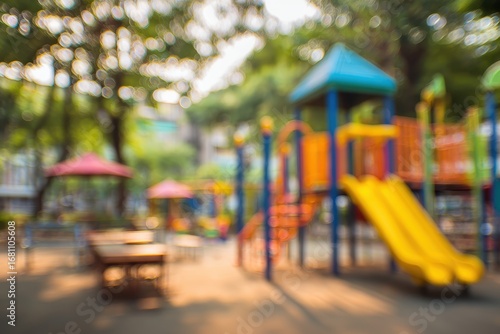 Fototapeta Naklejka Na Ścianę i Meble -  Blurred image of a children s playground in a public park for background use