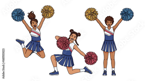 Cheerleader Cheer: Energetic cheerleaders perform spirited routines, embodying enthusiasm and teamwork, perfect for conveying athletic prowess and dynamic action.