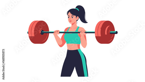 Fitness Ascent: A determined woman embodies strength and discipline, lifting a barbell with focused intensity, showcasing the beauty of human resilience and commitment to personal fitness.