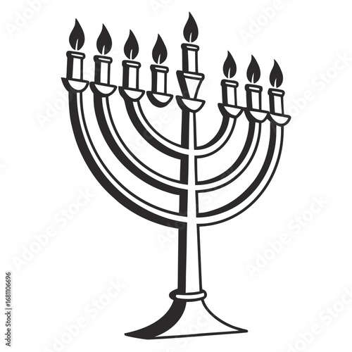 silhouette depicts a menorah with nine candles lit against a transparent backdrop