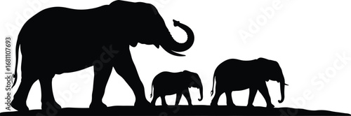 Elephant family silhouette african wildlife animal migration art