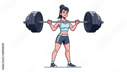 Strength and Determination: An illustrated female athlete, exhibiting remarkable fortitude and focus, lifts a heavy barbell.