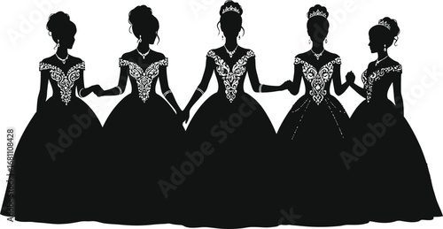 Silhouette quinceanera dresses gowns tiaras jewelry black white