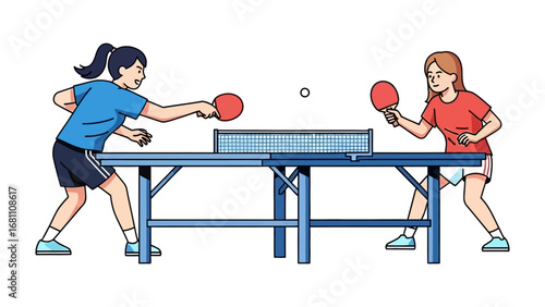 Table Tennis Match: Capturing the dynamics and focus of a thrilling table tennis match. Two athletes, deeply engrossed in the game, are set to make a great shot