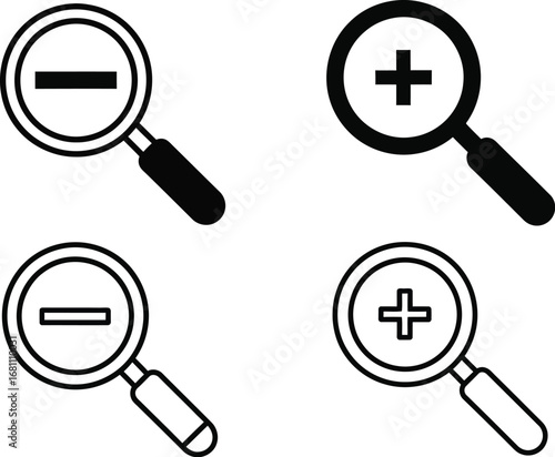 Zoom in zoom out magnifying glass icon search vector graphic