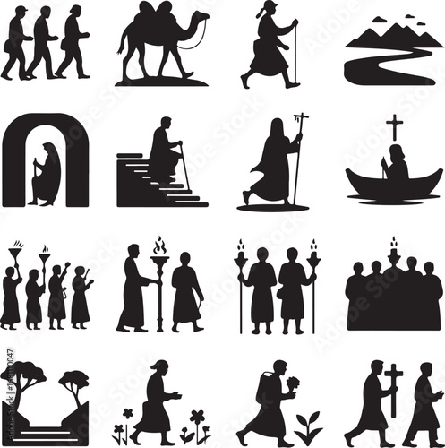 Figures in procession and religious journey silhouettes religion camel