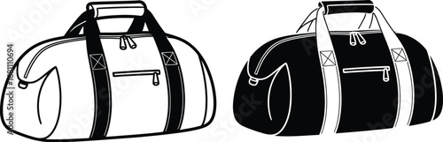 Duffel bag vector illustration black and white travel baggage