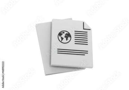 Isolated global business document illustration flat paper with earth logo and text