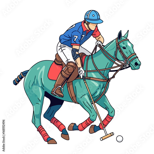 Polo Match in Action: An athlete skillfully maneuvers a polo horse in a dynamic illustration of speed, strategy, and equestrian prowess during a thrilling match.