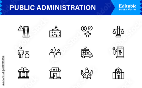 Public Administration And Government Line Icon Set – Professional, Modern, Minimal, And Pixel Perfect Vector Symbols