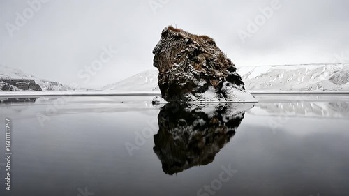 Icelandic Winter: Solitary Rock Reflection