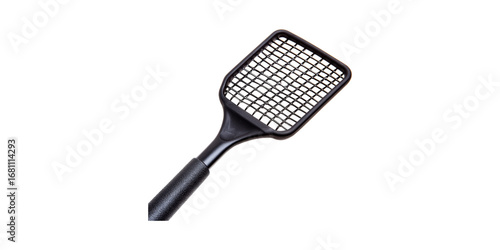 Black Plastic Fly Swatter. Pest Control And Household Tool Isolated On Transparent Background
