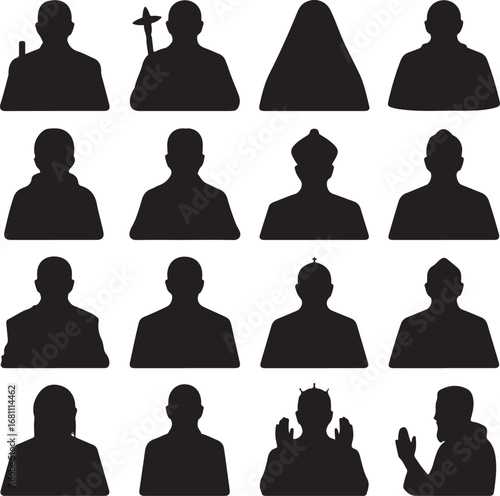Religious Figures and Clergy Silhouettes Including Pope and Bishop vector illustration