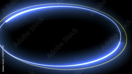 Abstract Neon Oval Frame: Blue and Green Glowing Lines on Black Background