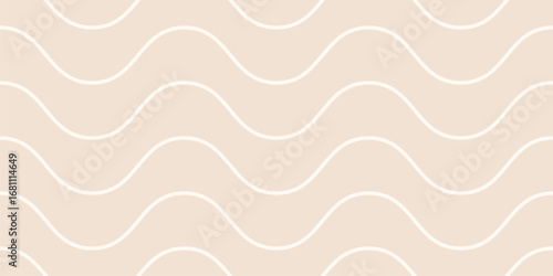 Subtle minimalist curvy wavy lines pattern. Vector seamless background with thin waves, stripes. Simple light beige abstract linear minimal texture. Repeating geo design for decor, wallpaper, textile
