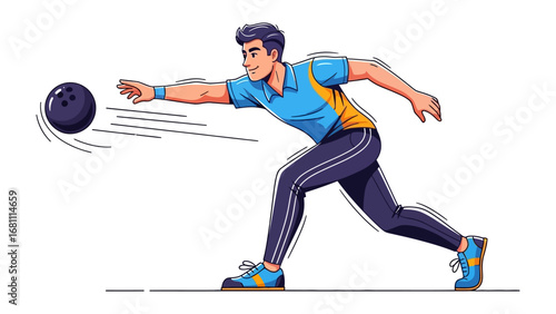 Bowling Strike: A vibrant illustration captures a bowler's powerful throw. showcasing athleticism and precision in a dynamic composition.