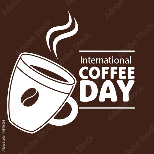 Celebrate International Coffee Day with this simple white mug and dark brown background