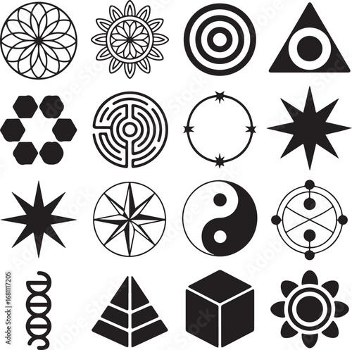 Collection of Geometric Symbols and Sacred Geometry Designs mandala flower