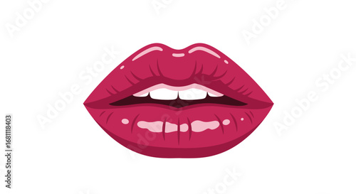 Close up of glossy vibrant pink lips with a hint of teeth and a seductive open mouth expression