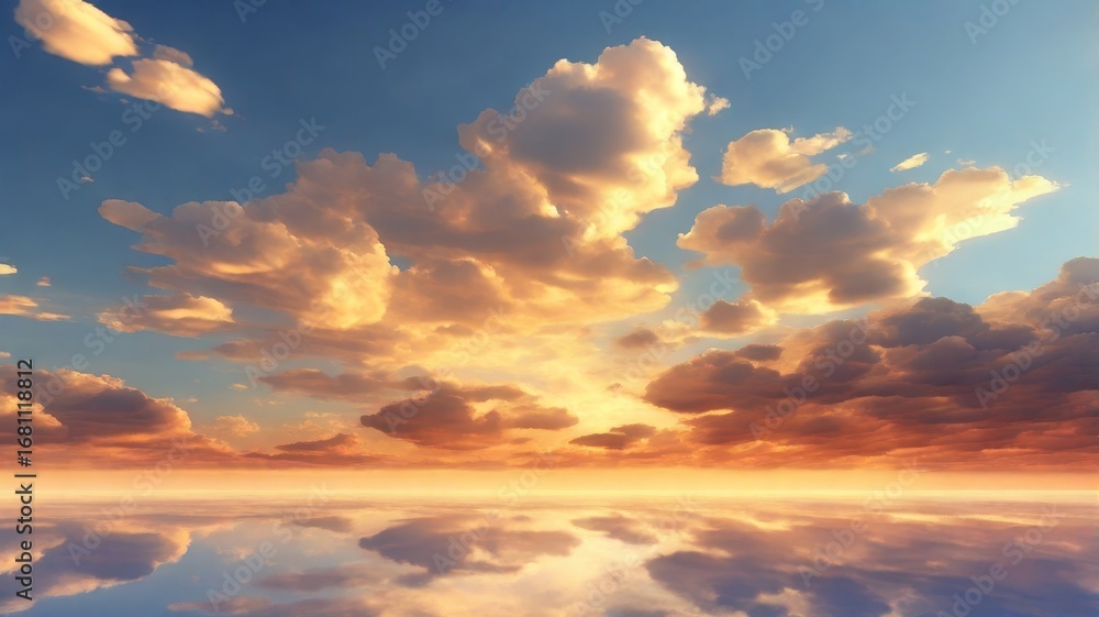 Fototapeta premium Evening Sky Landscape with Warm Orange Clouds over Water