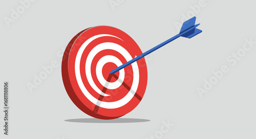 A blue arrow successfully hits the bullseye of a red and white circular target