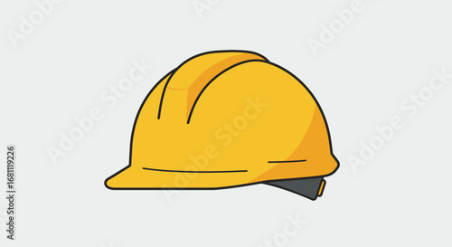 A simple illustration of a bright yellow construction hard hat seen from the side against a plain background