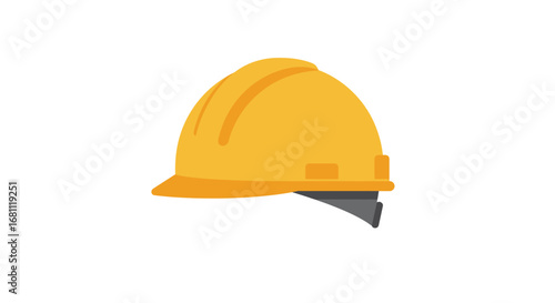 Bright yellow construction hard hat with dark gray brim for safety and protection on a white background