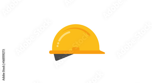 Bright yellow construction hard hat with a dark brim and a white background representing safety and protection