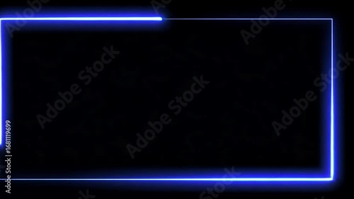 Abstract Blue Neon Frame on Black Background