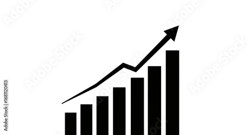 Black hand drawn arrow graph showing upward trend and increasing bar chart on white background