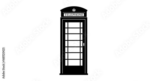 Classic british red telephone box silhouette isolated on white background for iconic london symbol