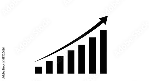 Black upward trending bar graph with arrow indicating growth and positive financial performance