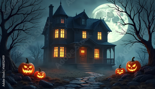 Halloween haunted house scene