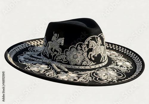 Elegant Black Charro Sombrero with Silver Embroidery