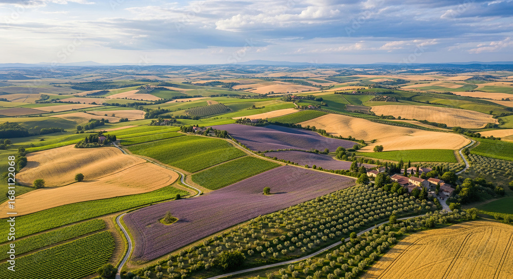 Fototapeta premium Breathtaking Tuscan Landscape From Above Under a Cloudy Sky