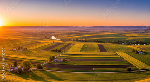 Wallpaper Mural Golden Hour Over Vast Agricultural Landscape at Sunset Torontodigital.ca