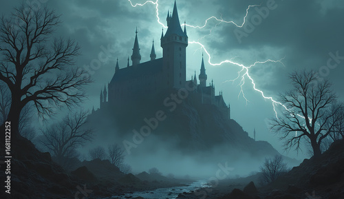 Haunted Castle in Dark Mist