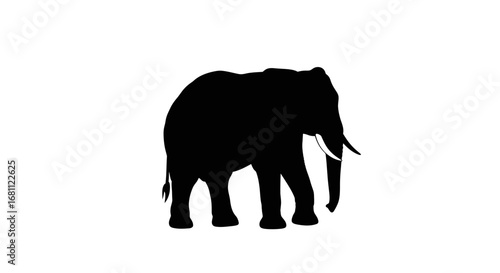 A striking black silhouette of a majestic elephant standing tall against a clean white background