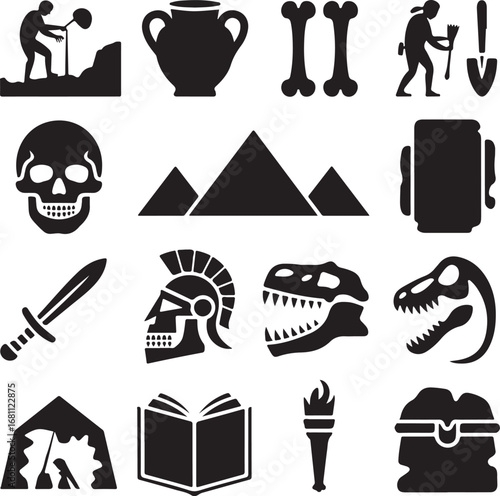 Collection of archaeological and prehistoric symbols and artifacts archaeology history