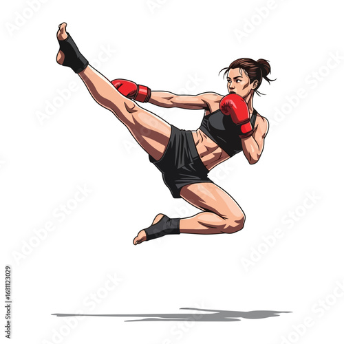 Dynamic Strike: A martial artist explodes into action, executing a powerful kick, showcasing strength, discipline, and the art of self-defense.