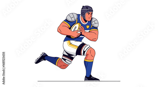 Rugby Player's Charge: An illustrated rugby player sprints with the oval ball, embodying strength and determination in the dynamic game.