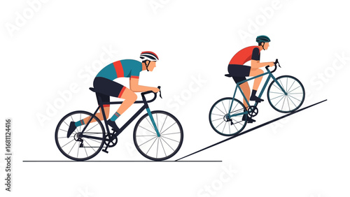 Cyclists in Motion: Two cyclists race against each other on a bicycle, illustrating dedication and passion for their sport, showcasing the thrill of the ride and the dedication it takes to excel.