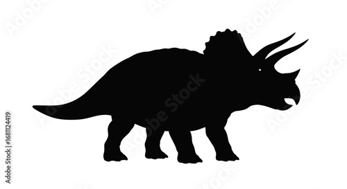 Silhouette of a triceratops dinosaur with three horns and a frill on a white background