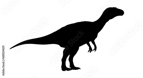 Silhouette of a large bipedal dinosaur with a crested head standing on a white background