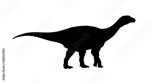 Silhouette of a large herbivorous dinosaur with a long neck and tail standing on its hind legs