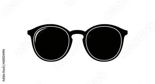 Stylish black oval sunglasses with white outline on a clean white background a simple graphic