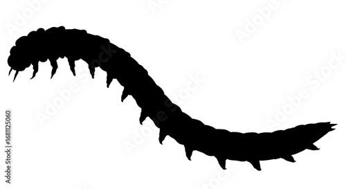 Silhouette of a menacing segmented creature with sharp legs crawling ominously against a white background