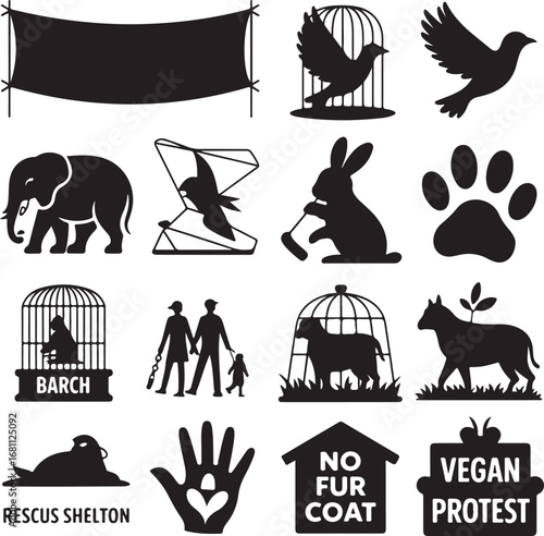 Assortment of Animal Rights and Protection Symbol Silhouettes animal welfare protest