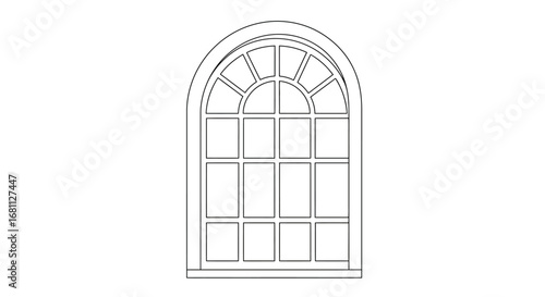 Elegant gothic revival arched window with detailed tracery and mullions in a classic architectural drawing style